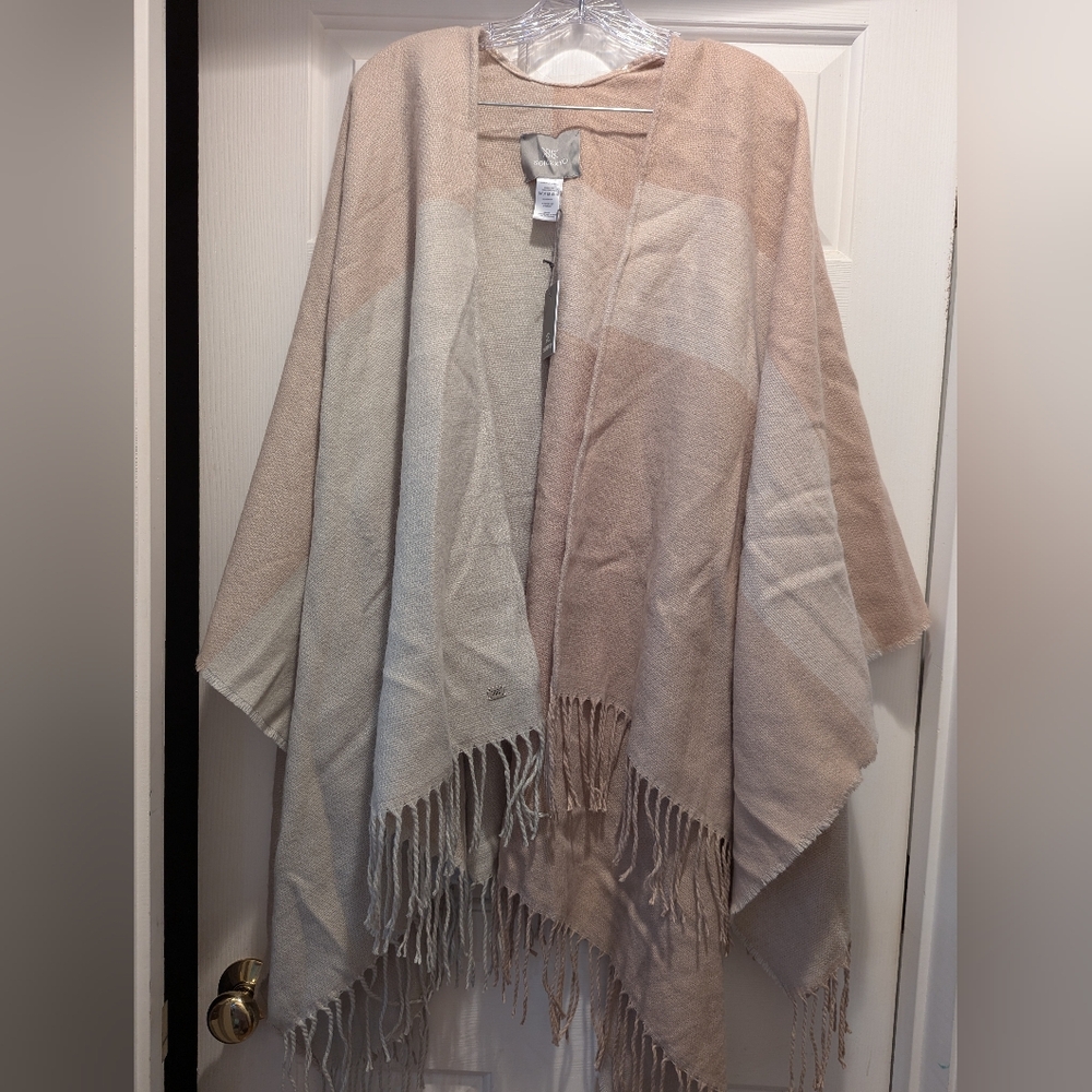 Soia & Kyo Pink Tan plaid 100% acrylic Shawl/Shrug/Sweater/Scarf-one size *NWT